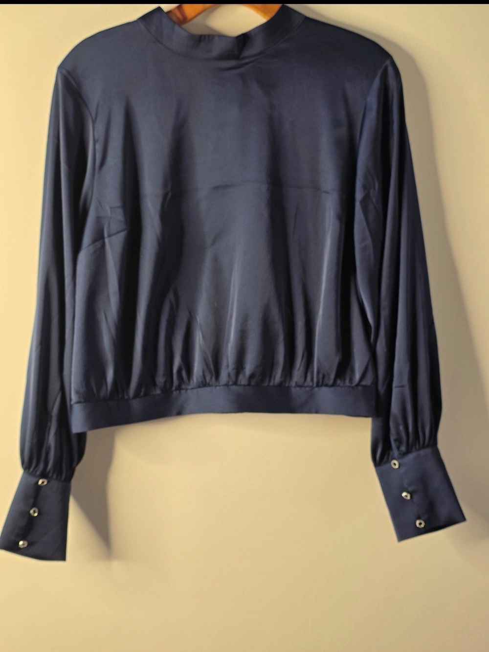 Express Navy Satin-Look Long Sleeve Blouse